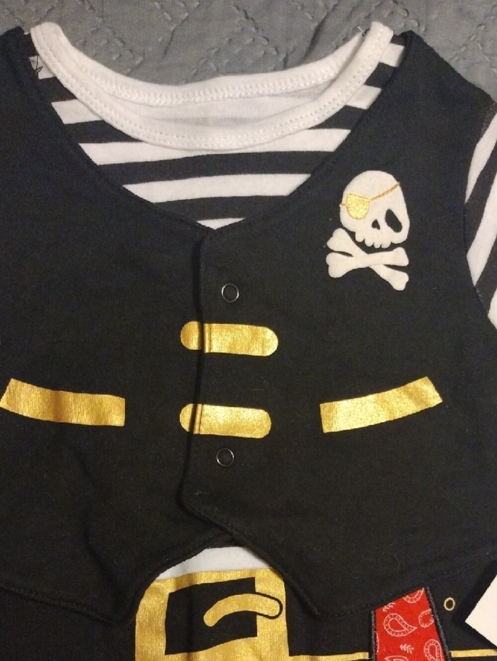 Baby Pirate One-Piece with Striped Sleeves and Gold Accents - Picture 3 of 9